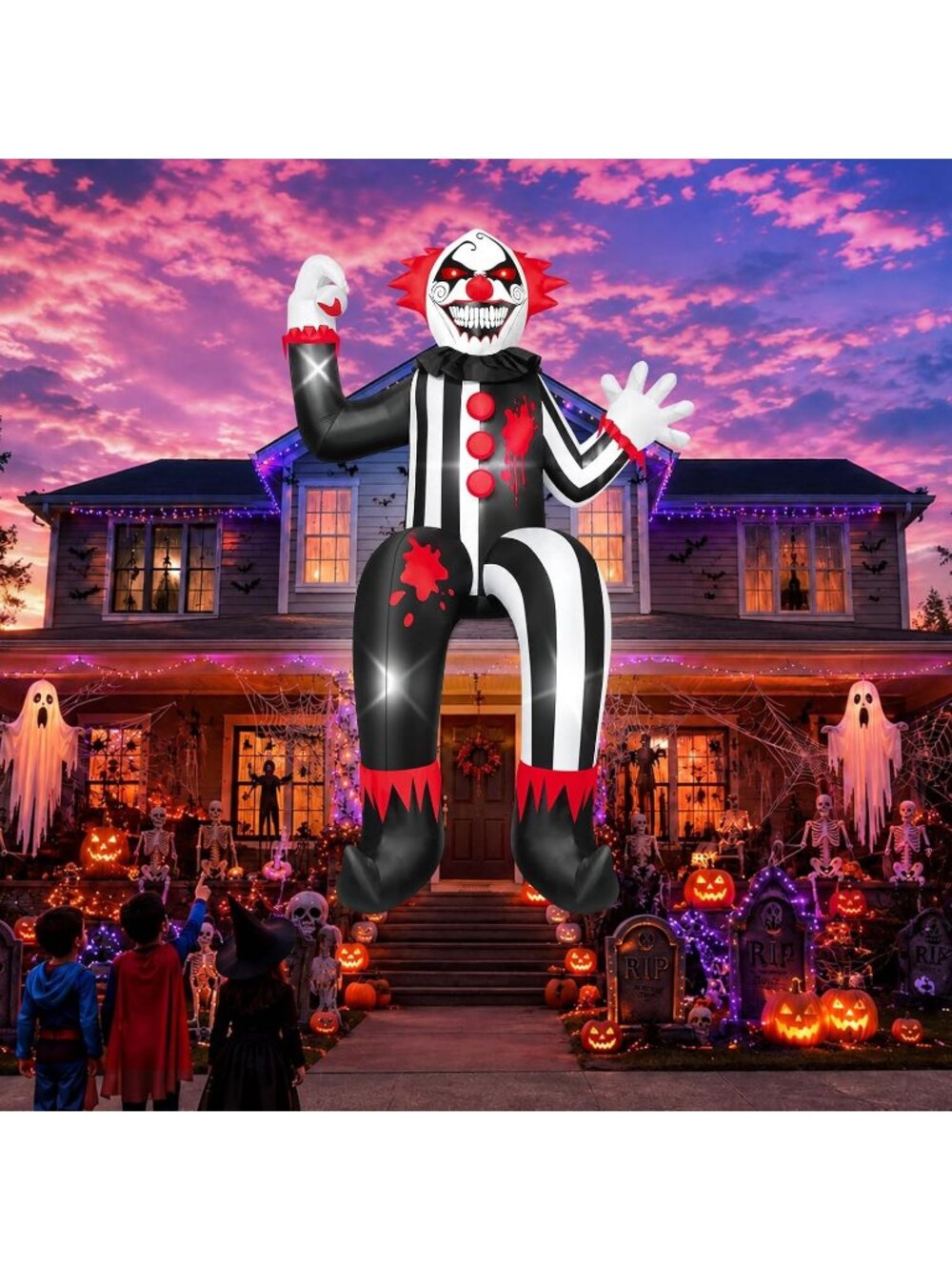 🎃15FT Giant Halloween Inflatable Kalolary Sitting Clown for Eave Blow up Deco
